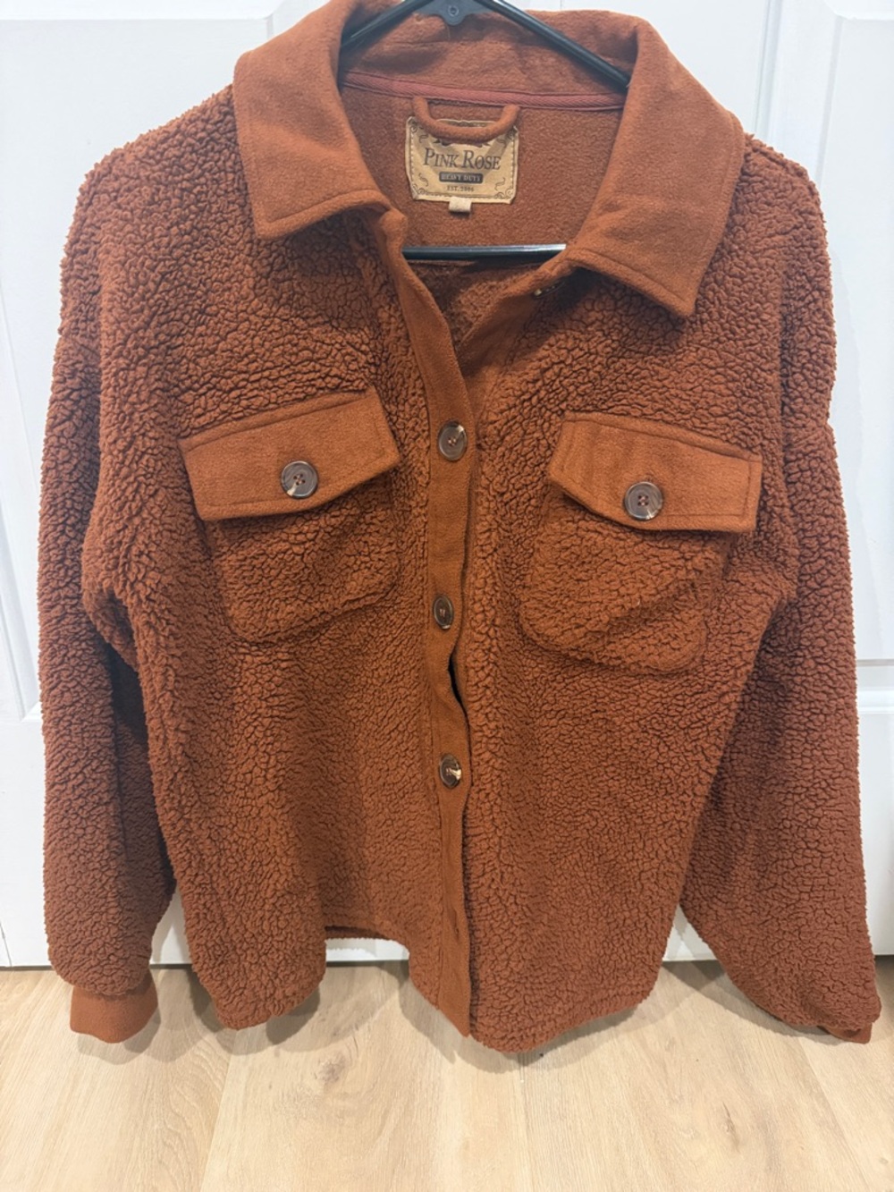 Pink Rose Women’s Rust Teddy Sherpa Button Shirt Jacket